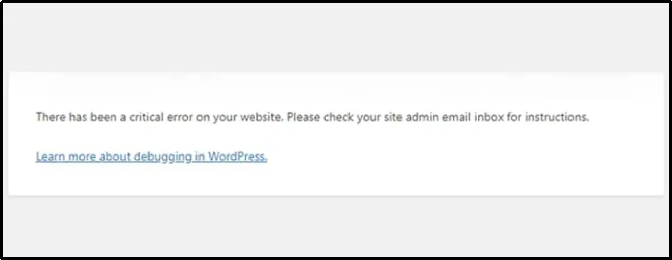 WordPress error: a critical issue occurred; check the admin email for instructions.