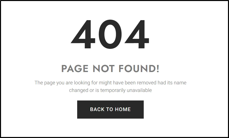 404 Page Not Found error message with a 'Back to Home' button