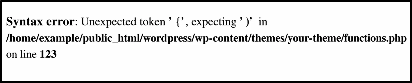 PHP syntax error: Unexpected token '}' (expecting ')') in wp-content/themes/your-theme/functions.php on line 123