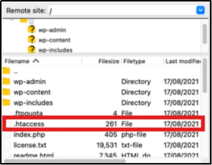 Locating the .htaccess file in website root directory