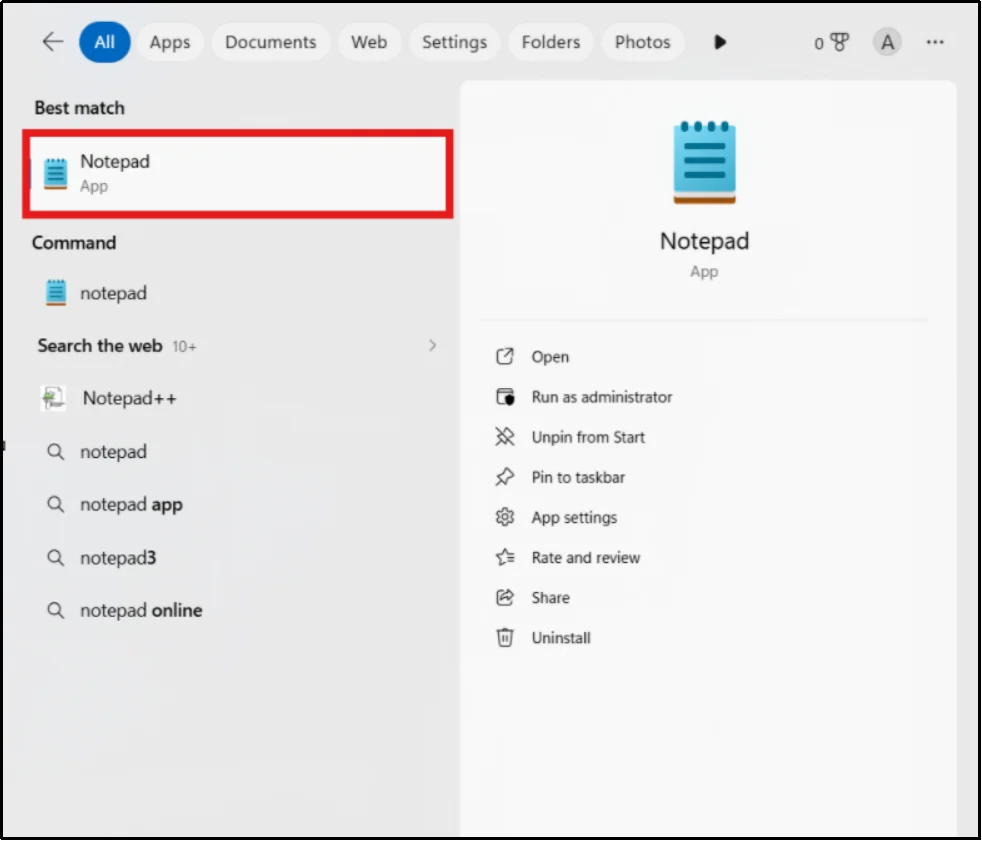 Opening the .htaccess file in Notepad editor