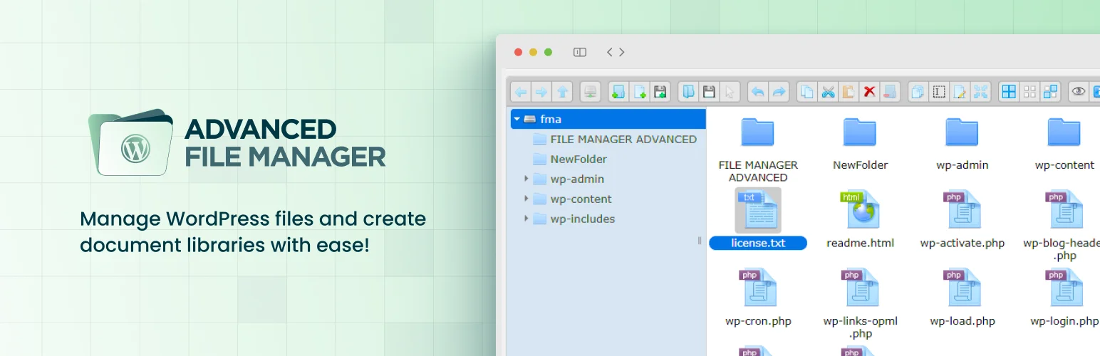 Advanced File Manager plugin dashboard in WordPress for managing website files and folders