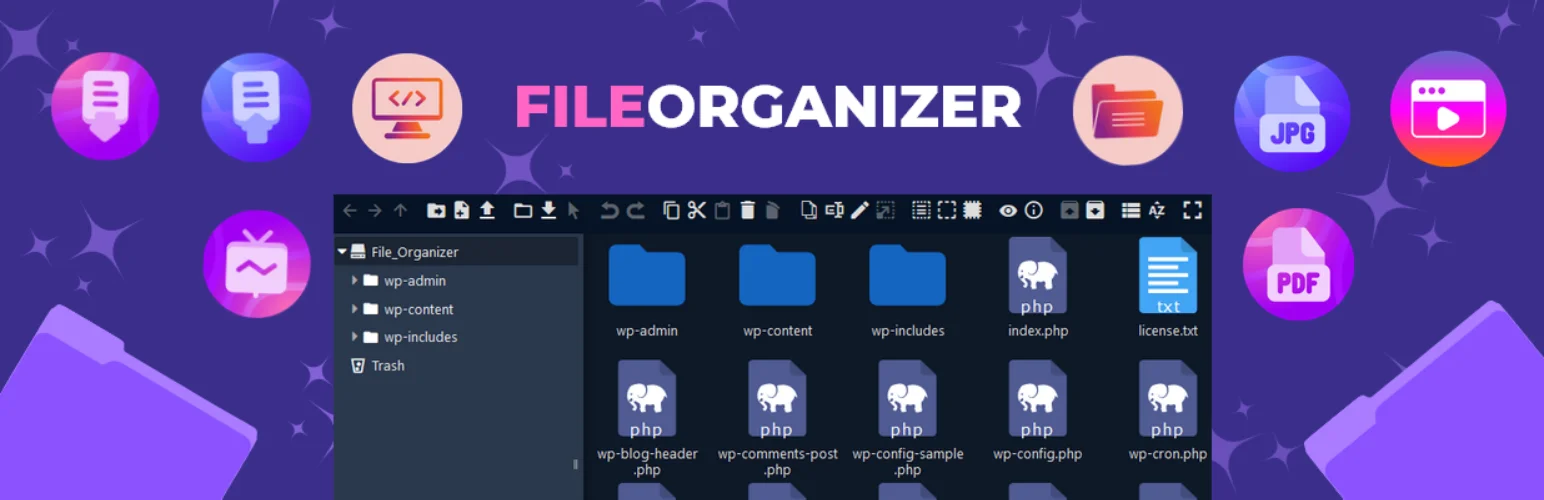 FileOrganizer plugin settings and file management features in WordPress