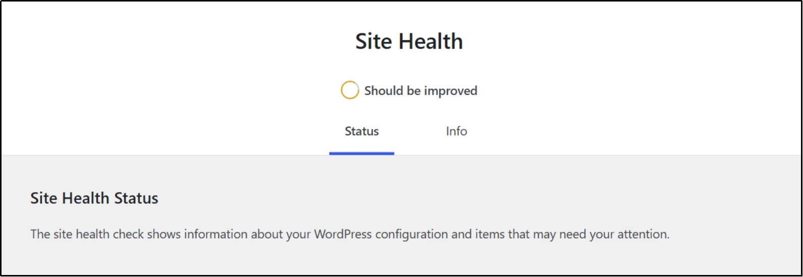 WordPress Site Health status displaying critical issues and recommendations