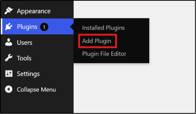 Accessing the Add Plugin option from the WordPress Plugins menu