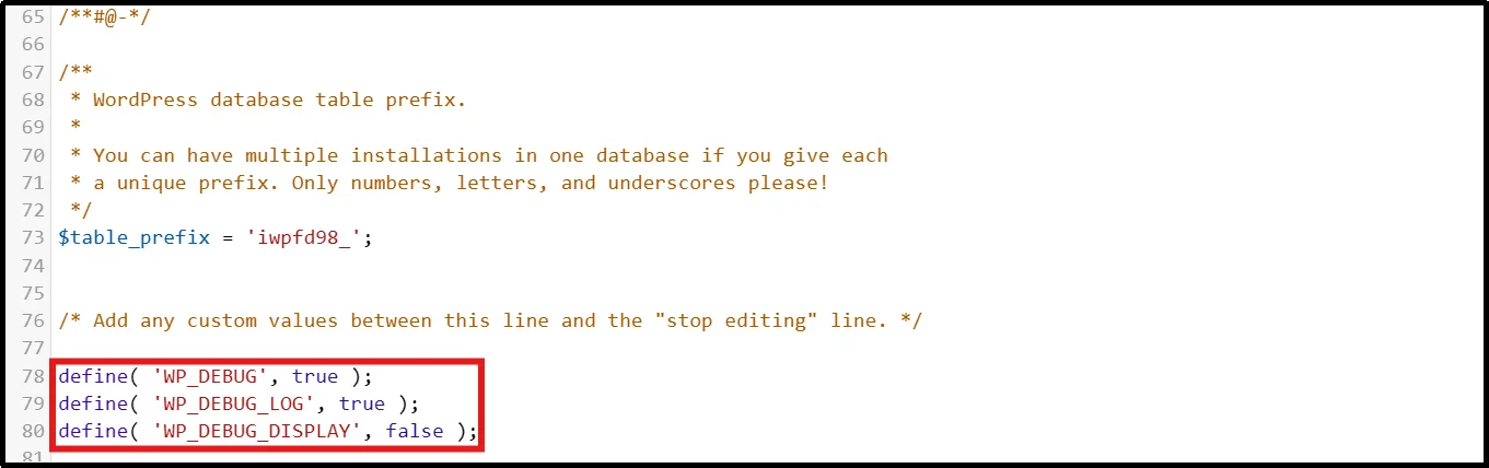 Adding WP_DEBUG settings to enable WordPress debug logging