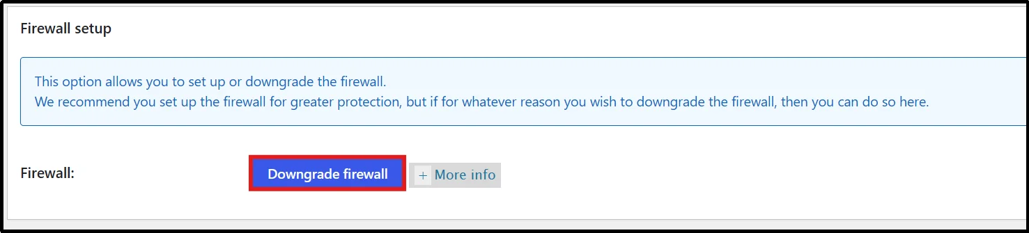 Disabling the firewall component in a WordPress security plugin