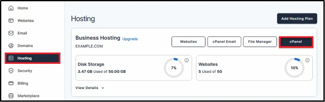Accessing hosting control panel settings to review DNS configuration