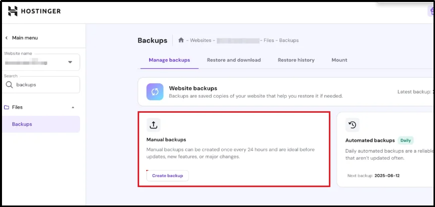 Hosting panel backup tool for WordPress