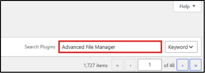 Searching Advanced File Manager in the plugin directory