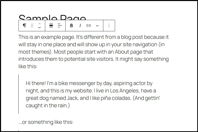 Three-dot More Options menu open on a Gutenberg block