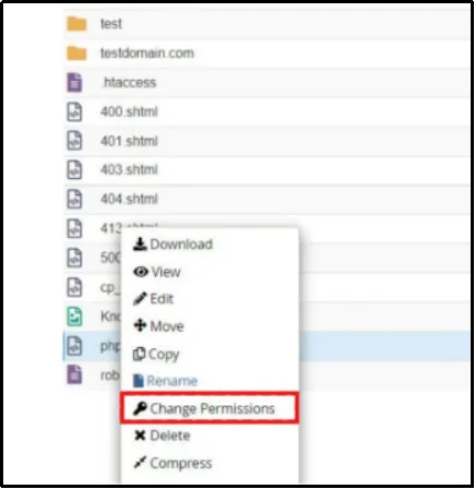 Change Permissions option in the cPanel File Manager right-click menu