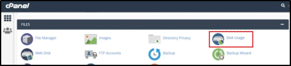 Disk Usage tool in the Files section of cPanel
